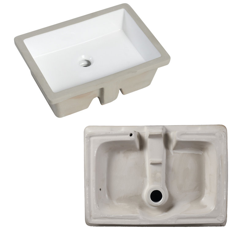 19.5 Inch White Ceramic Rectangular Undermount Bathroom Sink