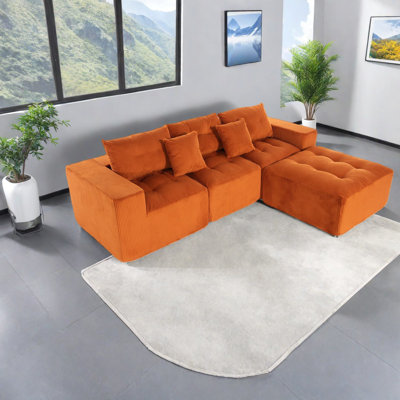 Multifunctional Corduroy Sofas, Spacious Modular Design For Living Room, Orange