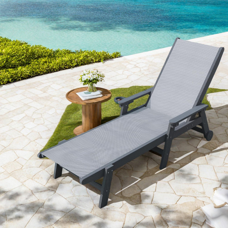 Adjustable Patio Chaise Lounges, Hdpe Mobile Modern Poolside Chair