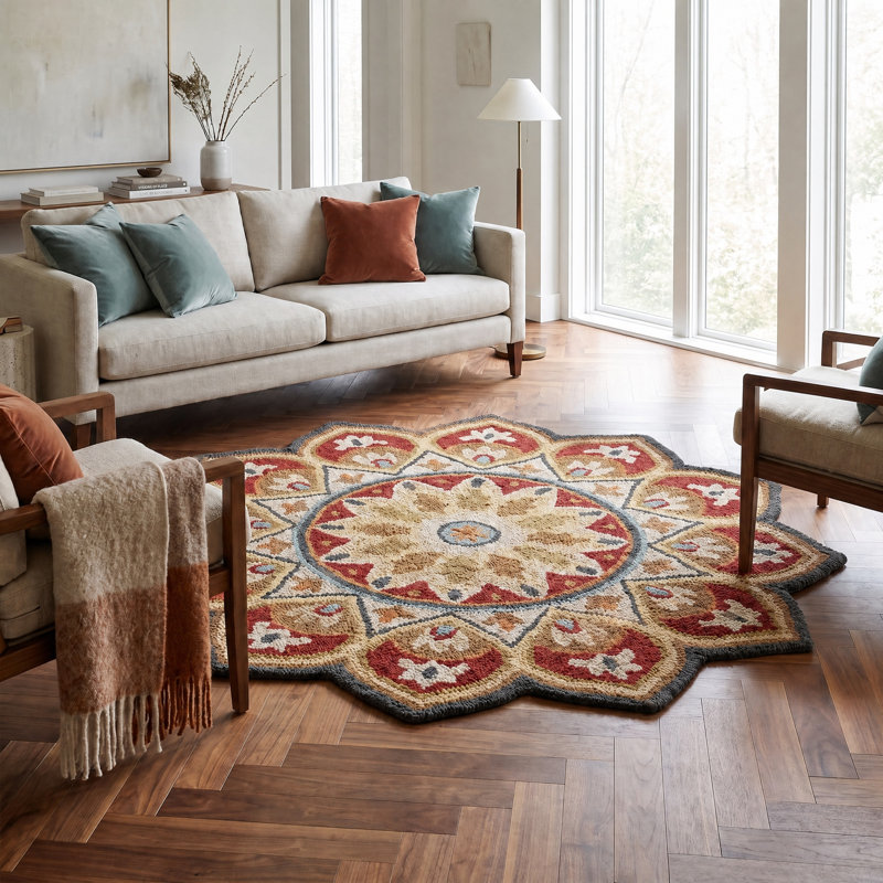 Tapis rouge en laine touffeté à la main Xenia, Rond 6 pi