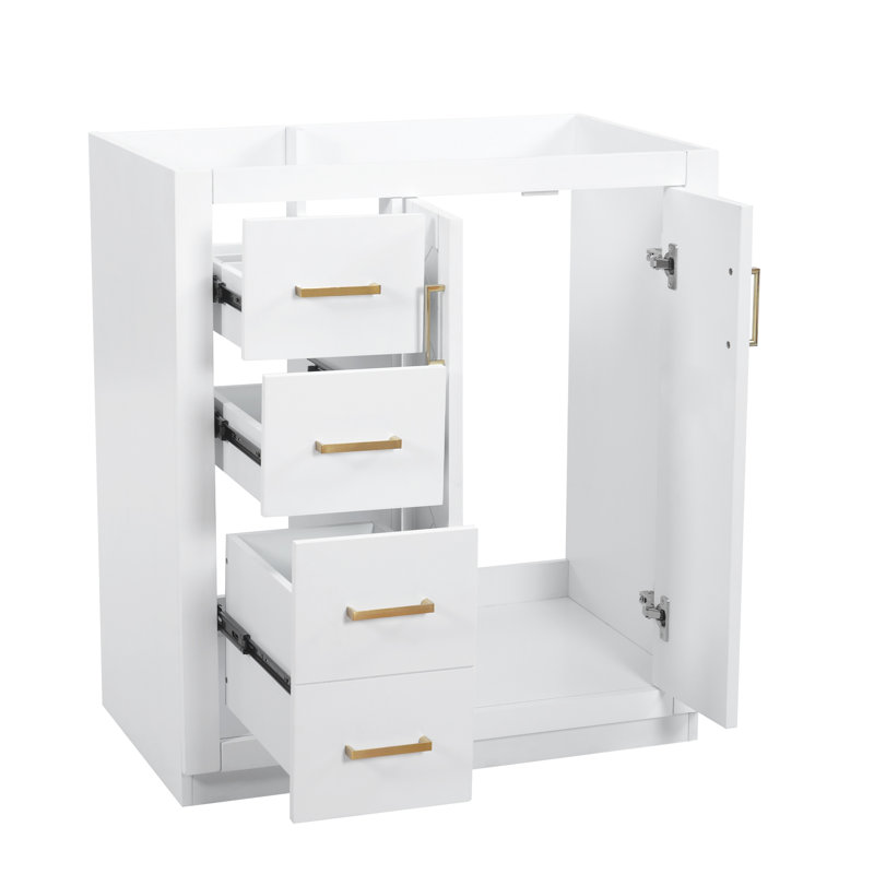 30'' Bathroom Vanity, Solid Wood Frame Bathroom Storage Cabinet, Freestanding Vanity Set with 3 Drawers& Soft Closing Doors