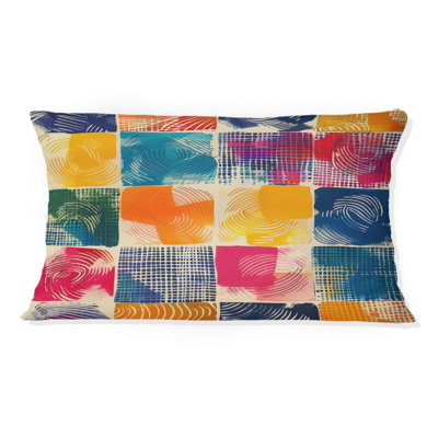 Red Blue Geometric I - Geometric Lumbar Pillow