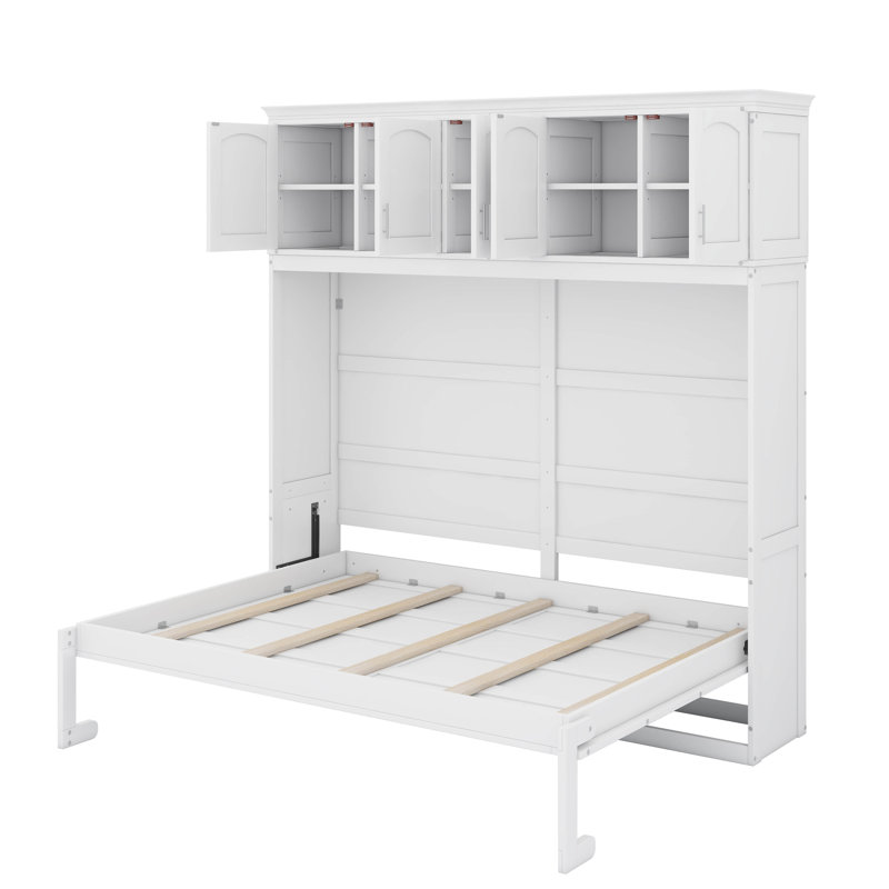 Grand lit escamotable avec armoires supérieures, Blanc