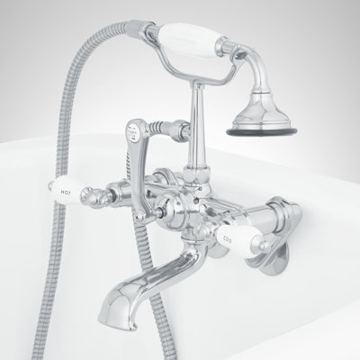 Tub Wall-Mount Telephone Faucet with Hand Shower with Porcelain Lever Handles
