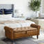 Banc de rangement de style Mid-Century moderne, 51 po de large, banc d'entrée rembourré en similicuir avec accoudoirs, grand banc d'entrée en bois pour le salon, la chambre à coucher-841818662