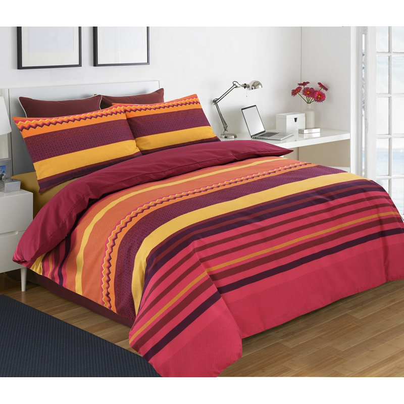 NZ Cotton Blend Striped Duvet Cover Set with Pillowcases, Super King, Black