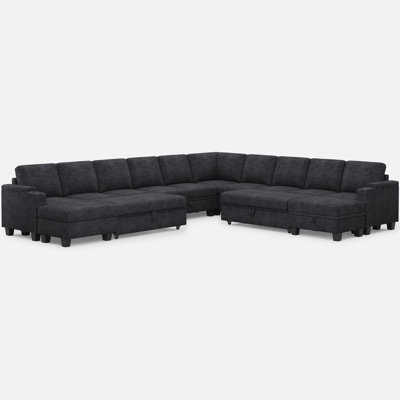 Januelle Oversized 142.7'' Wide Chenille L-Shaped Sofa Bed U-Shaped Couch Storage Modular Sectional Sofa