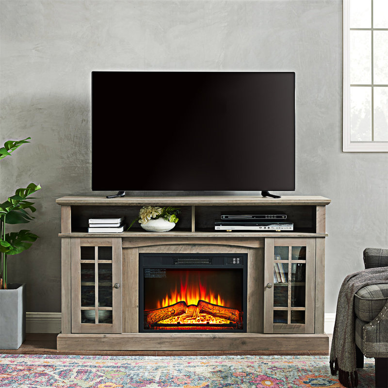 Meuble télé avec console de divertissement et foyer, Oui
