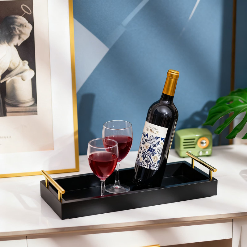 Long Rectangular Decorative Tray With Handles, Multifunctional Serving Tray For Home Decor, Centerpiece Candle Holder For Dining Table & Coffee Bar