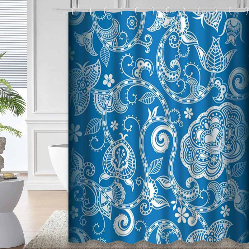 Rideau de douche sans couture à motif floral oriental avec 12 crochets, L 72 po x l 84 po