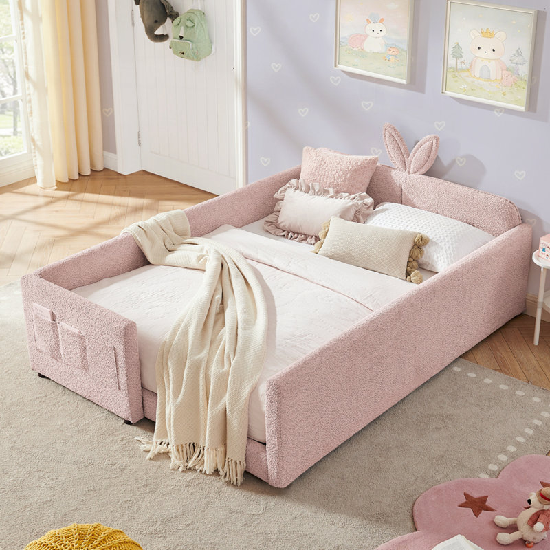 Lit plateforme tapissier Storage, Lit double, Rose
