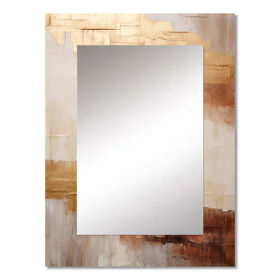 Minimal Gold And Beige Abstract River II - Northern Lights Unique Wall Mirror, Traditional Mirror, Printed Metal Art