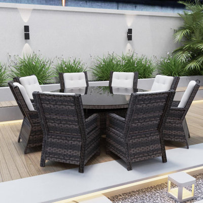 Ensemble repas pour 8 personnes avec table ronde et coussins inclus