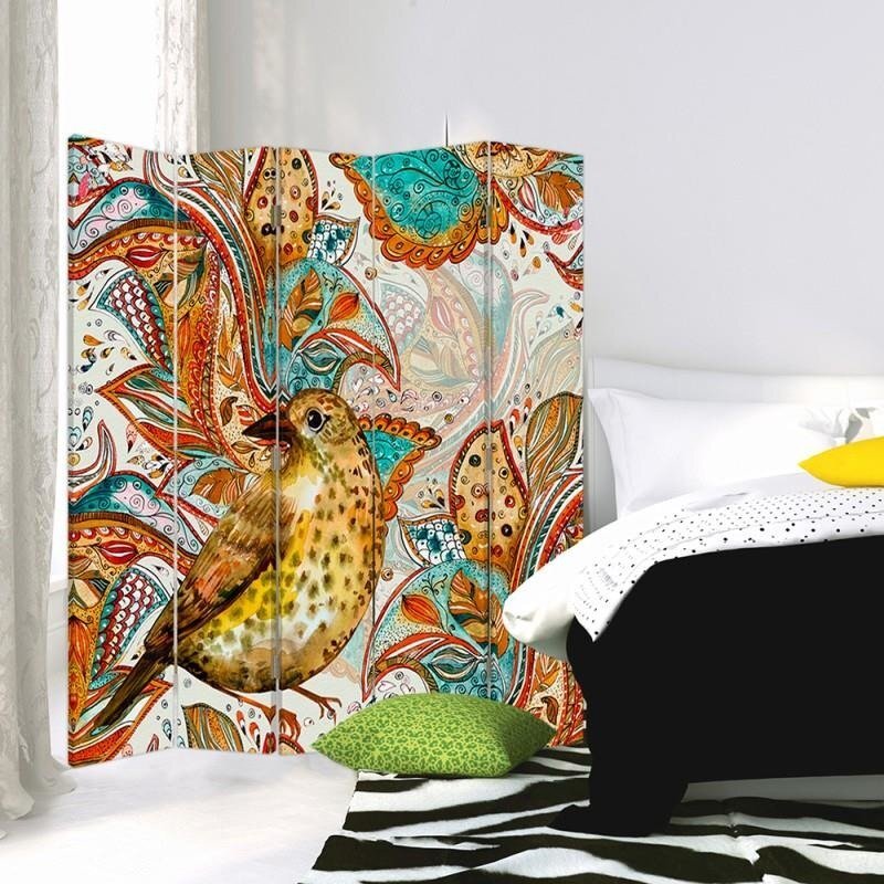 Paravent 360° Rotatable Oriental Bird Canvas mit 5 Paneelen