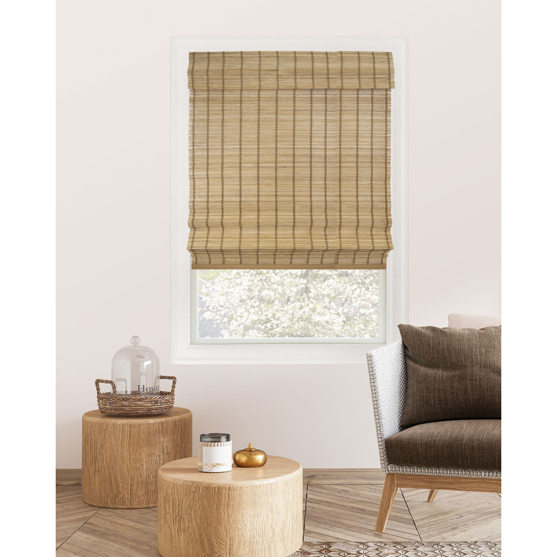 Cordless Light Filtering Woven Wood Bamboo Roman Shade with Valance, 29"W x 64"L, Deer