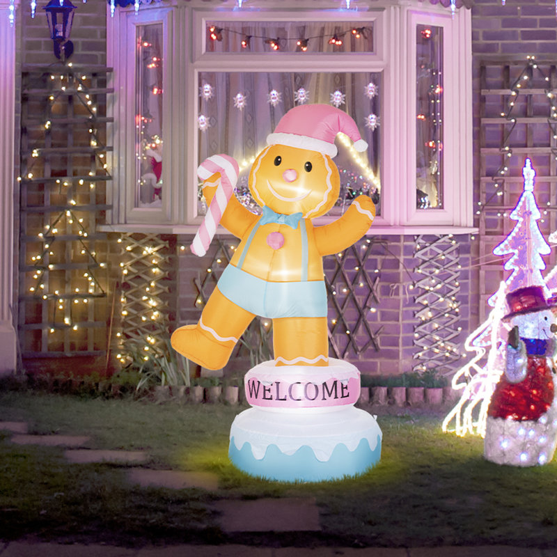 6FT Lighted Macaron Inflatable Rotating Gingerbread Man Decor