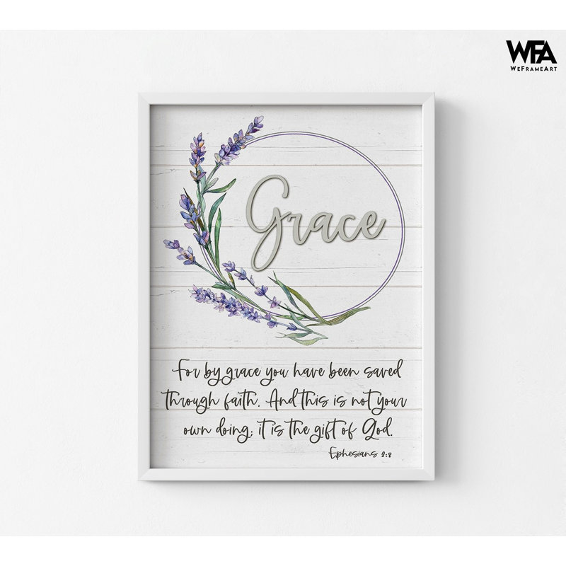 «Grace» par Susie Boyer, affiche Éphésiens 2: 8, impression de God Grace, citation de la Bible, œuvre d'art floral rustique, art mural de salon champêtre