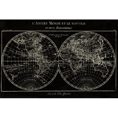 Map of the World Black 1 Piece Wrapped Canvas Painting