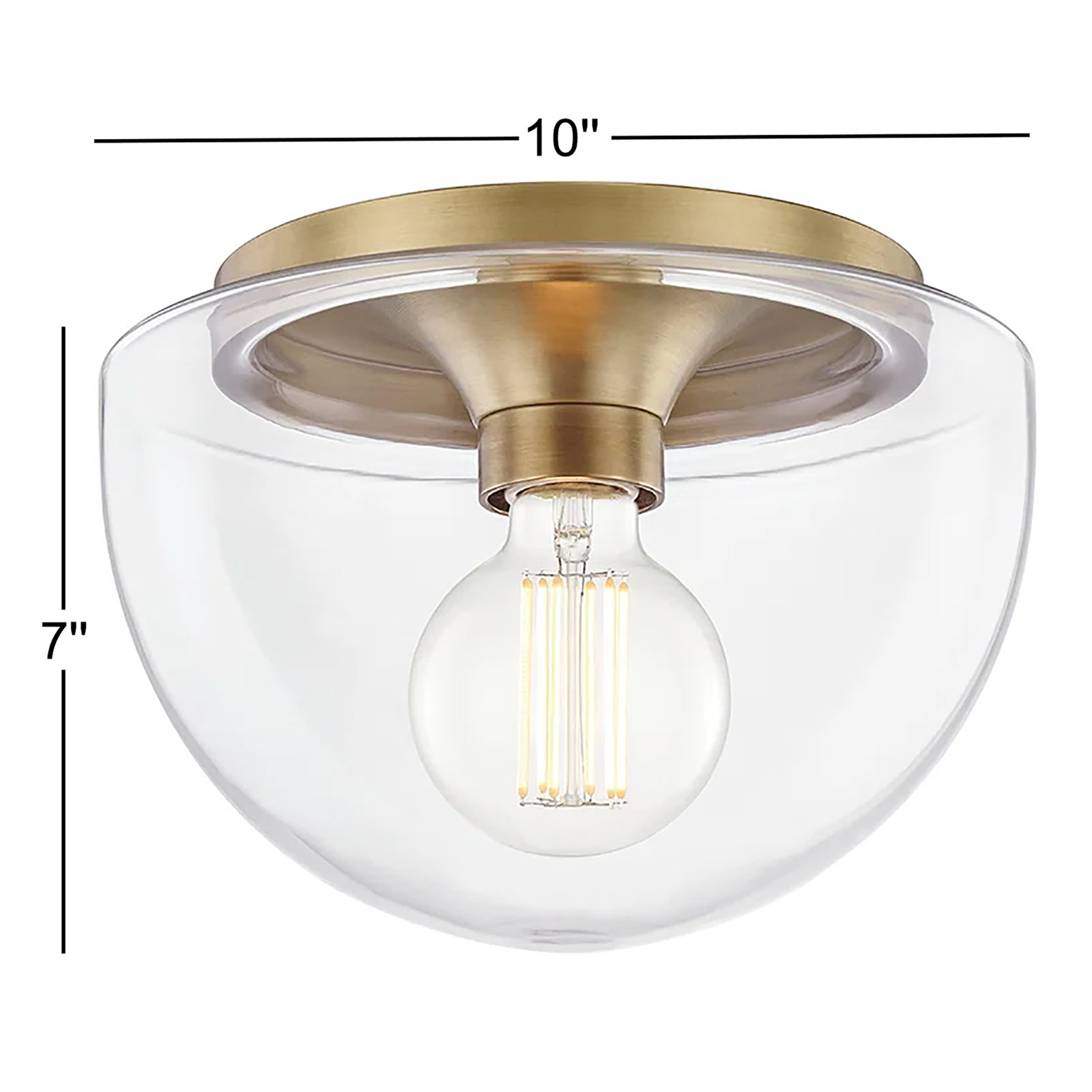 Alexi Single Light Glass Flush Mount, Aged Brass, 7" H x 10" W x 10" D