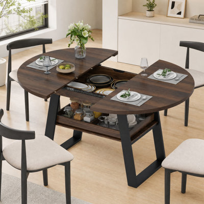 Table de salle à manger extensible de 43,3 po à 59,1 po avec tablette de rangement cachée et plateau, table de cuisine en bois pour petits espaces, pour 2 à 8 personnes
