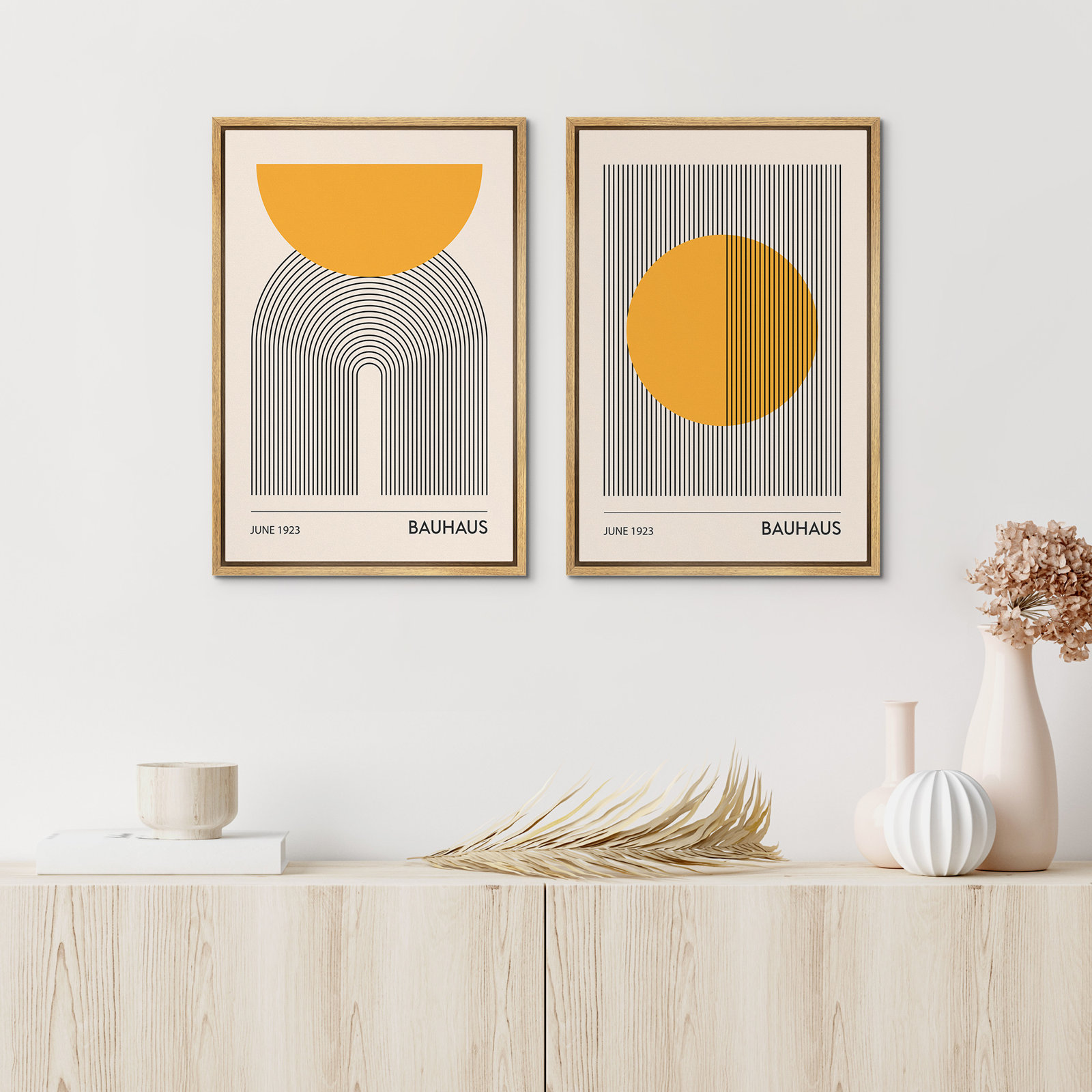 Mid Century Modern Boho Bauhaus Solar Sun Abstract Art Decor Framed On Canvas 2 Pieces Print, 36" H x 48" W