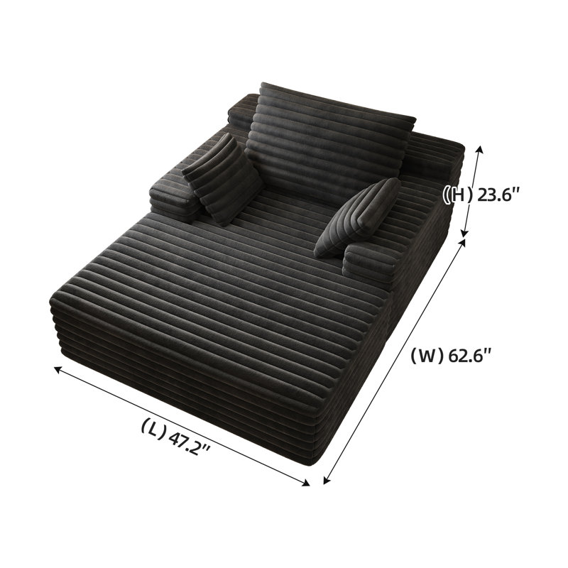 Chaise longue rembourrée rembourrée avec coussins, Antique Black