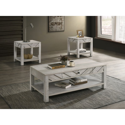 Contemporary Rustic Gray 3-Piece Cocktail Table Set with Distressed Finish – 1 Coffee Table and 2 End Tables