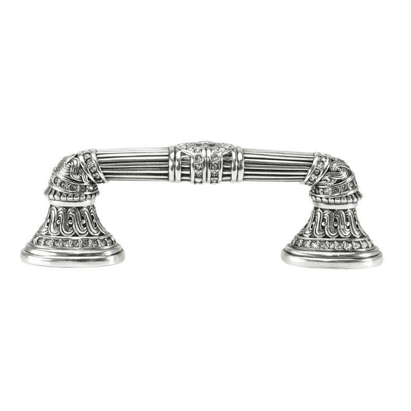 3" C TO C EMPIRE PULL W/ HORIZONTAL LION MOTIF; CLEAR CRYSTAL; BURNISH SILVER FINISH