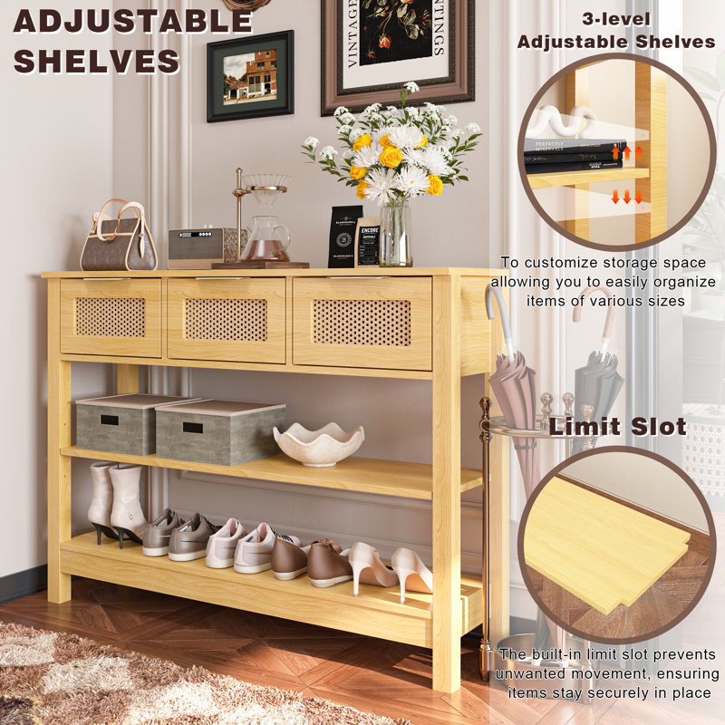 43.3'' Console Table, Natural Wood