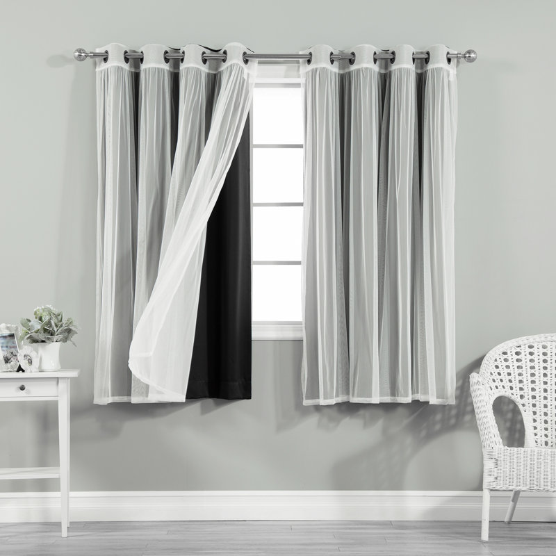 Granados Solid Room Darkening Thermal Grommet Curtain Panels, 52" W x 63" L, Black