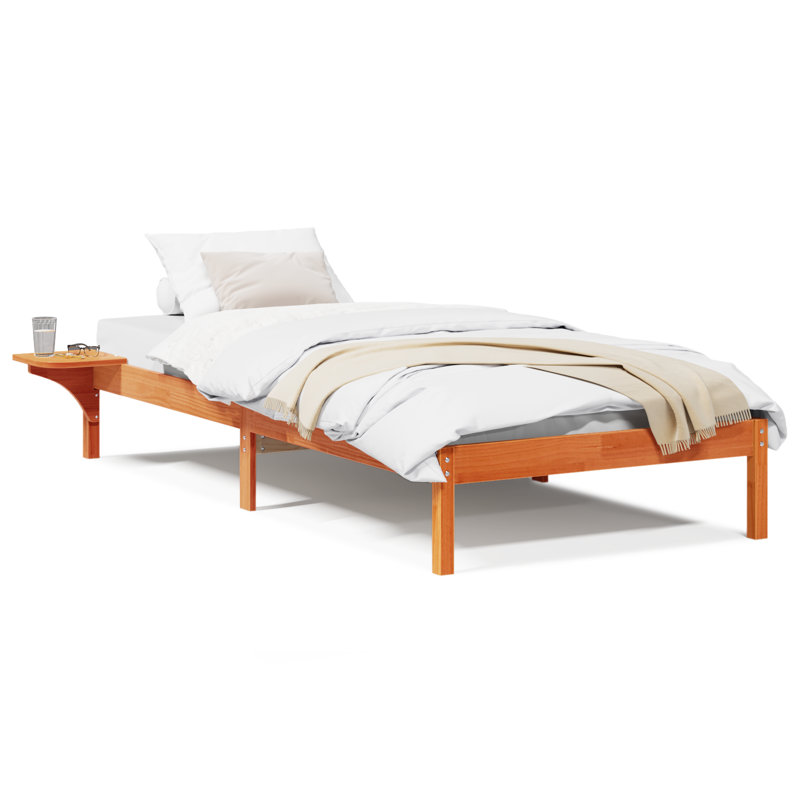Bed Frame With Bedside Tables Solid Pine Wood, Wax Brown, Single (3')