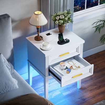 25.6“H Nightstand with Built-In Outlets and Lights