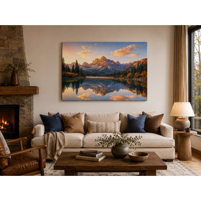 Alpine Lake Reflection - Mountain Lake Landscape on Wrapped Canvas Wall Art