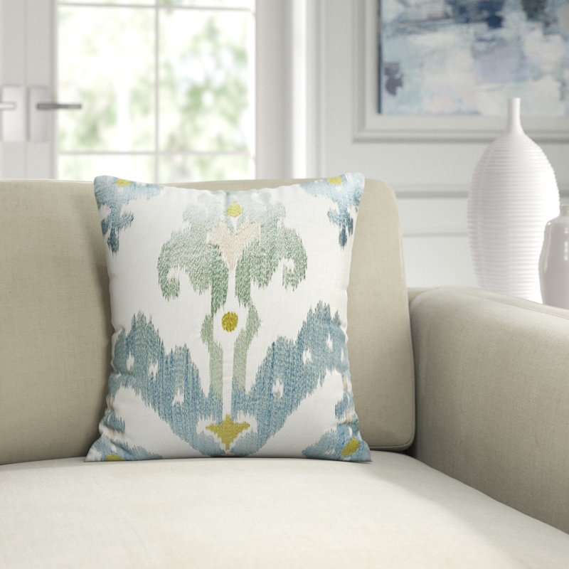 Raja Embroidery Pillow, Blue/Gray/White, 22" x 22"