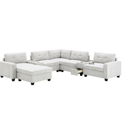 Modern U Shaped With Chenille Upholstery, , Extra Storage Options Sectional Couch Pockets, Acrylic Table Top, Comfortable Seating For Home