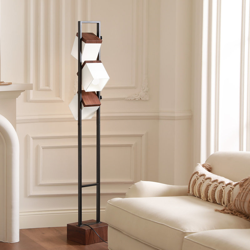  67.5'' Walnut Tree Floor Lamp With Remote Control & 3 Bulbs