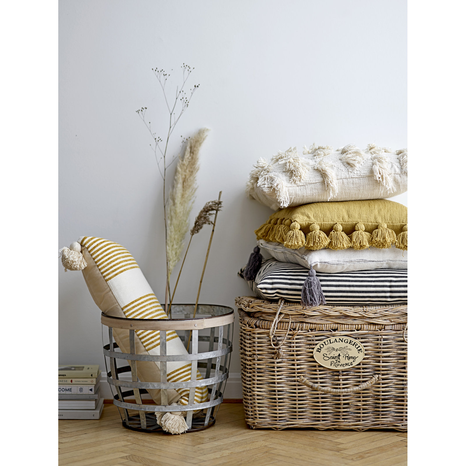 Astraeus Tassels Cotton Throw Pillow, Mustard