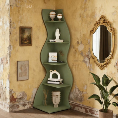 5-Tier Wall Corner Bookshelf, Stylish And Functional Storage Rack For Home And Office, Space-Saving Design With Adjustable Shelves