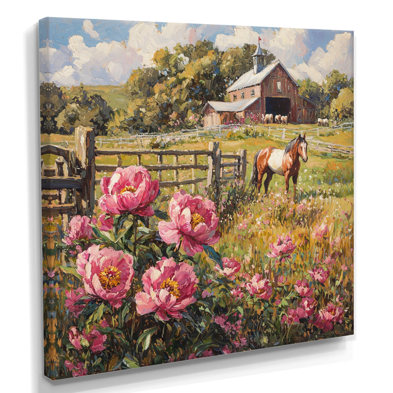 Croce pivoines par l'écurie cheval III - pivoines, art mural, Toile tendue, Ne s’applique pas, H 16 po x l 16 po