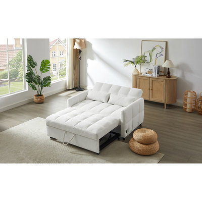 Canapé-lit de 52,8 po avec dossier réglable et coussins confortables, lit convertible beige et deux lombaires pour le salon