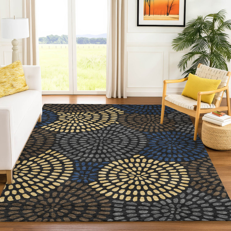 Tapis géométrique intérieur / extérieur lavable à la machine Chantille ACN2492, Noir, 5 pi x 7 pi 6 po