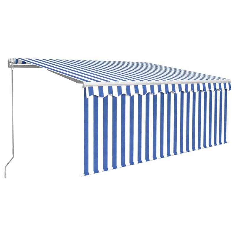 Dakota Fields Polyester Yellow/White Cover Retractable Patio Awning, 400cm W x 300cm D, Blue/White