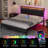 Bed Frame With LED Light And Charging Station, With Storage Headboard-390696086-390696085