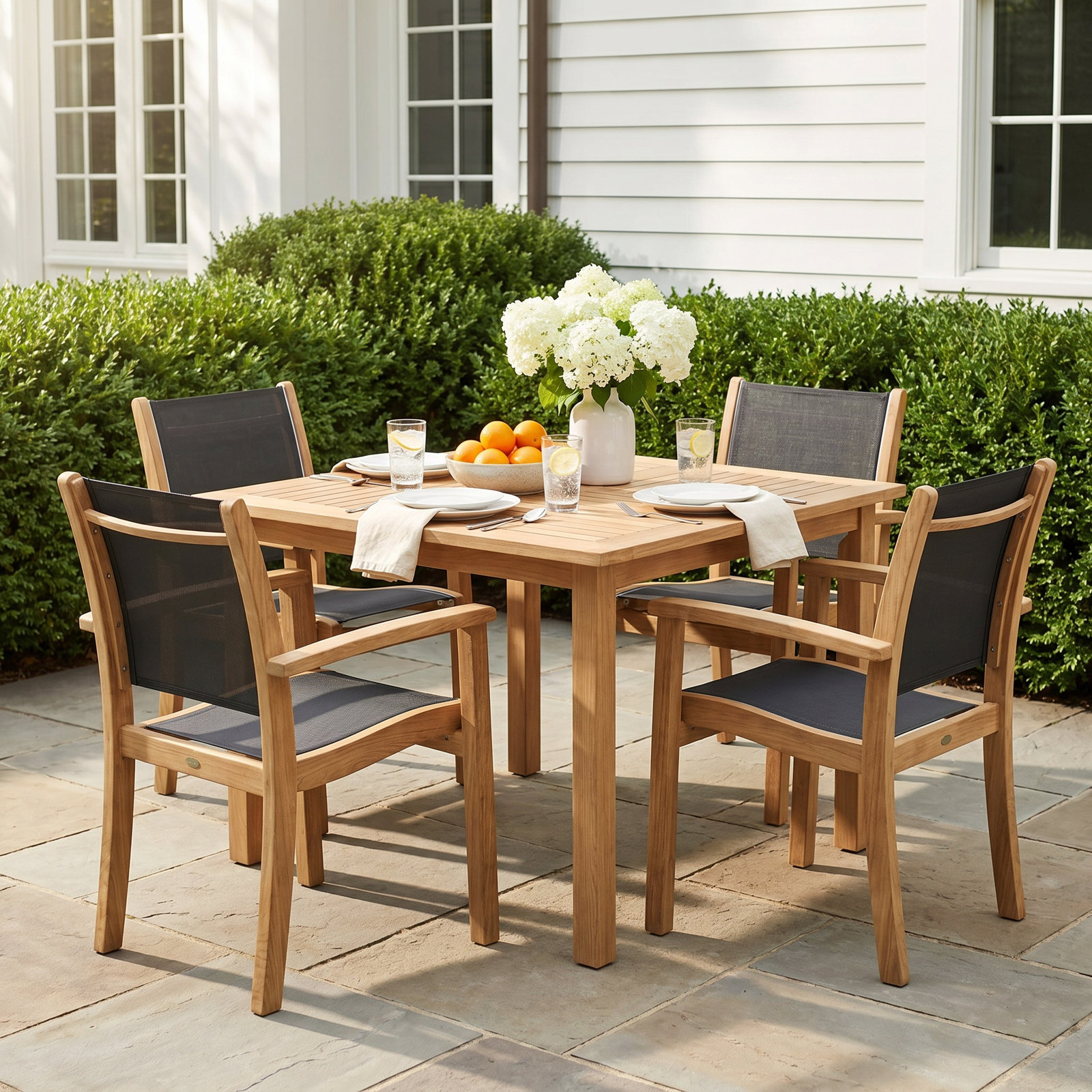 Flem 39" Teak Patio Dining Set, Blue