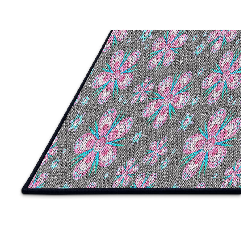 Tapis gris/zone rose à motifs, Rectangle 7 pi x 10 pi