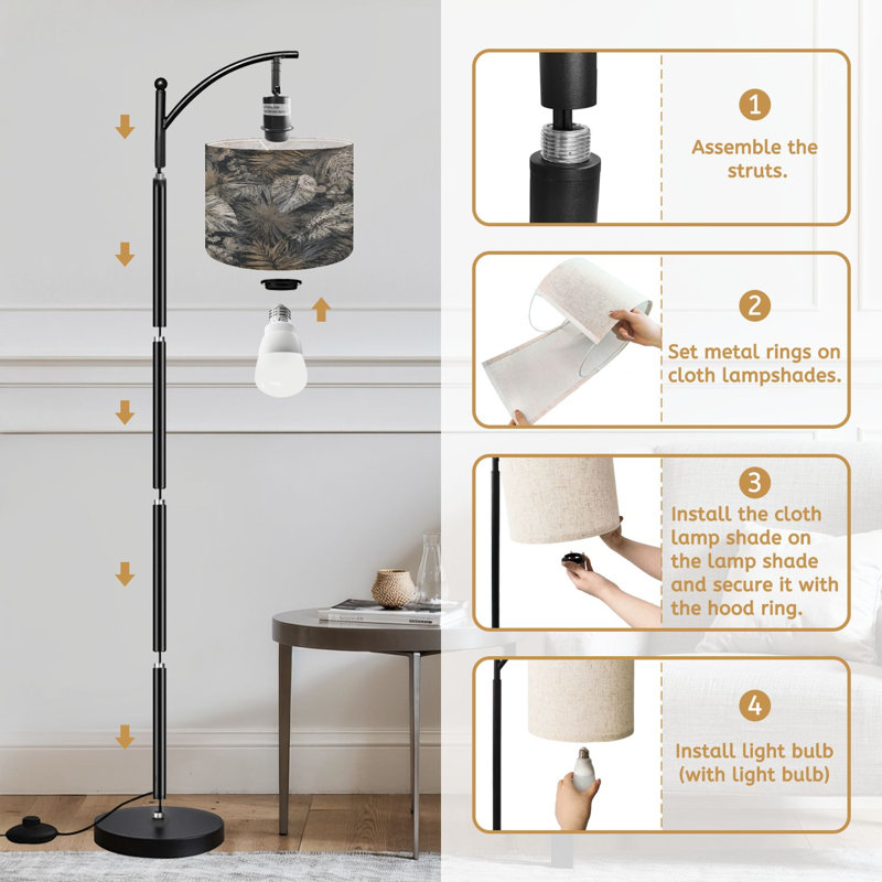  Lampe sur pied Arc Monstera Tropical Palm Leaf Beige Grey Tones