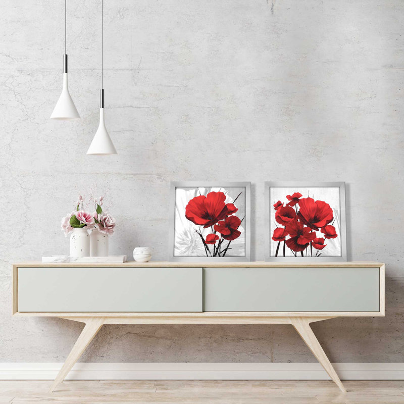 " Big Red Poppies " 2 Piece Art Acrylic Set
