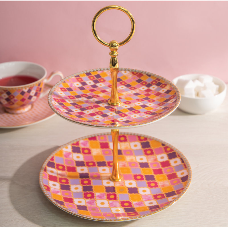 Teas & C's Kasbah Ceramic Tiered Stand, Pink