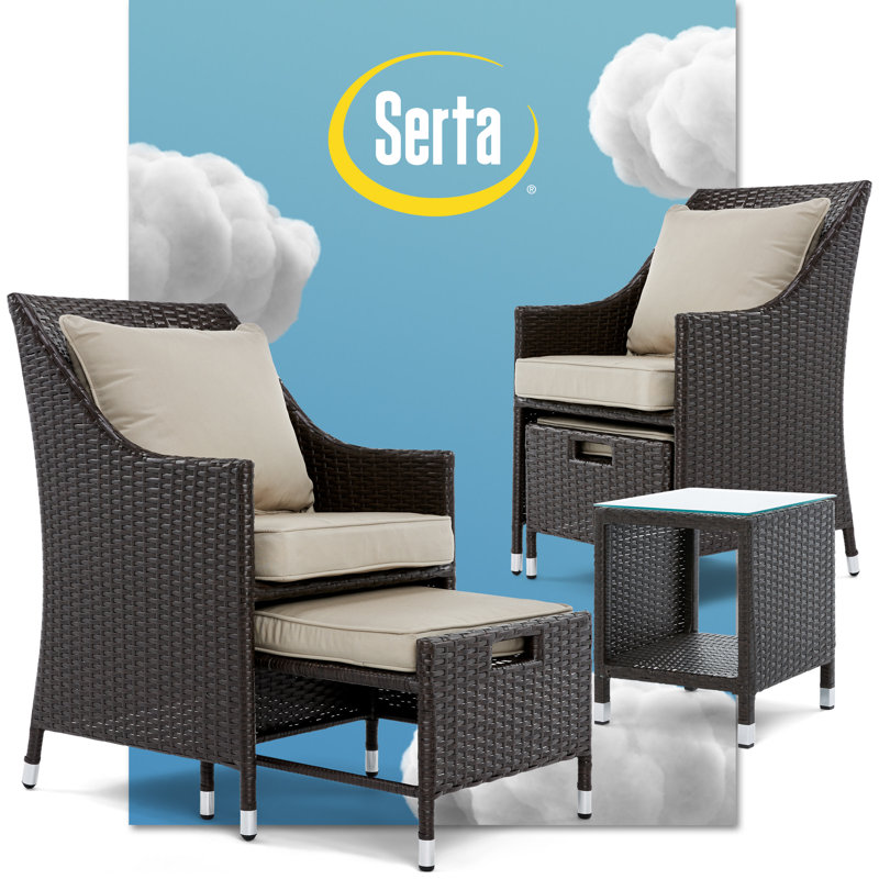 Serta Laguna 5-Piece Outdoor Wicker Patio Conversation Set with Cushioned Chairs, Ottomans, and Side Table