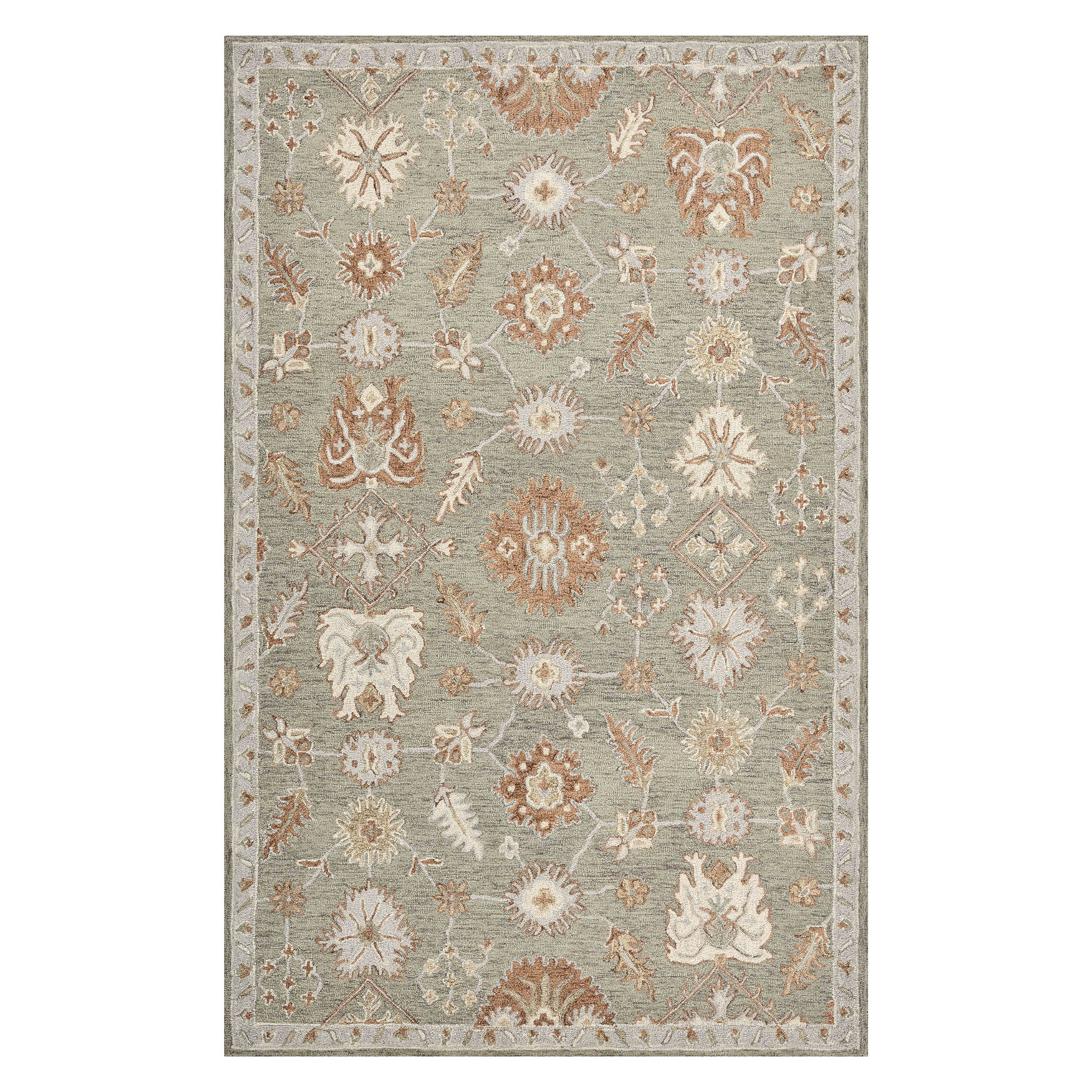 Bungalow Rose Lewis Classic Floral Hand-Hooked Khaki Area Rug, 2' X 3 ...